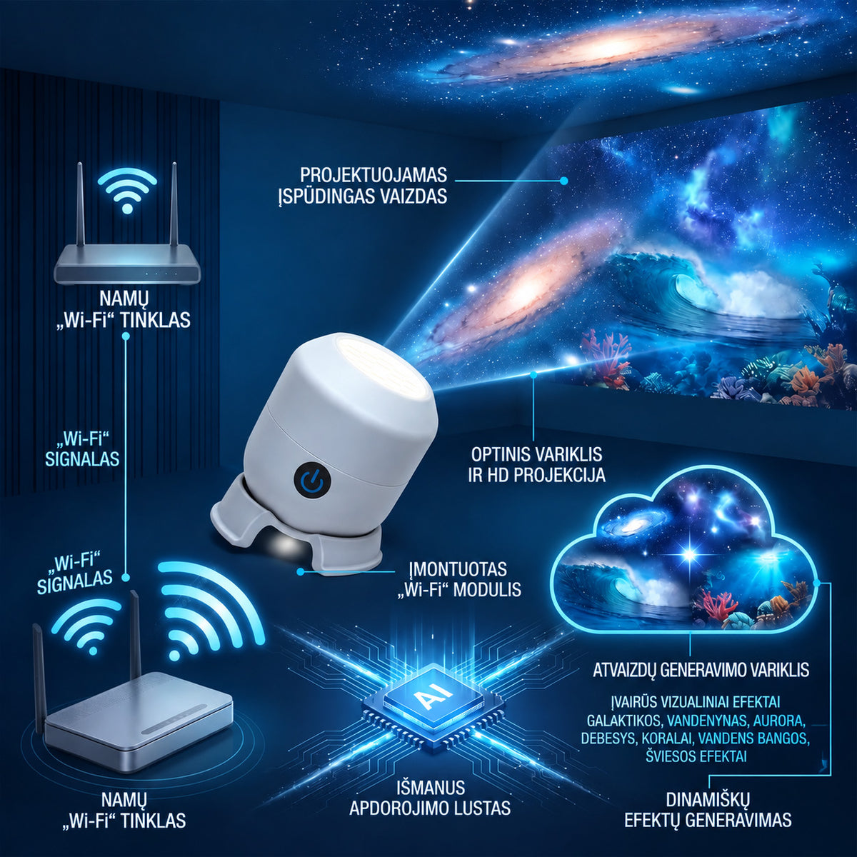 🧚‍♀️Paskutinė diena: 70 % nuolaida丨REBYIPO® naktinės šviesos projektorius — Išmanusis 5D holografinis žvaigždėto dangaus ir vandenyno projektorius 🌠