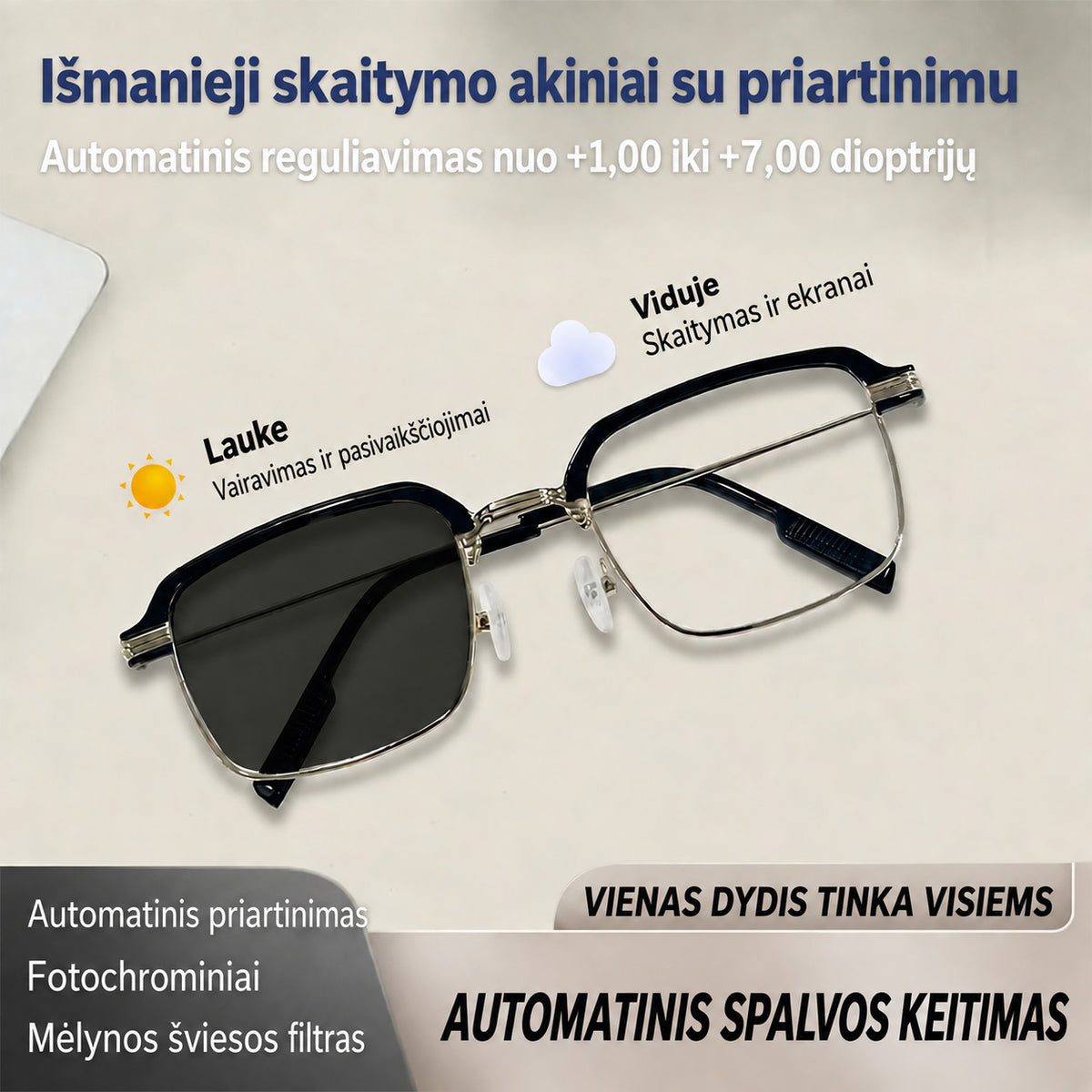 Vasaros išpardavimas🔥Paskutinės dienos akcija: 60% nuolaida 👓 Oneswear® ✨ Savaime prisitaikantys HD skaitymo akiniai🐟2️⃣4️⃣