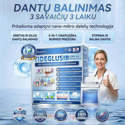 GarageLine®🦷 „Tideglusib“ dantų ir dantenų „NanoRepair“ tirpios balinančios juostelės ✨ (Padeda atkurti dantų audinius ir sumažinti dantenų diskomfortą bei kitas dažnas burnos ertmės problemas)