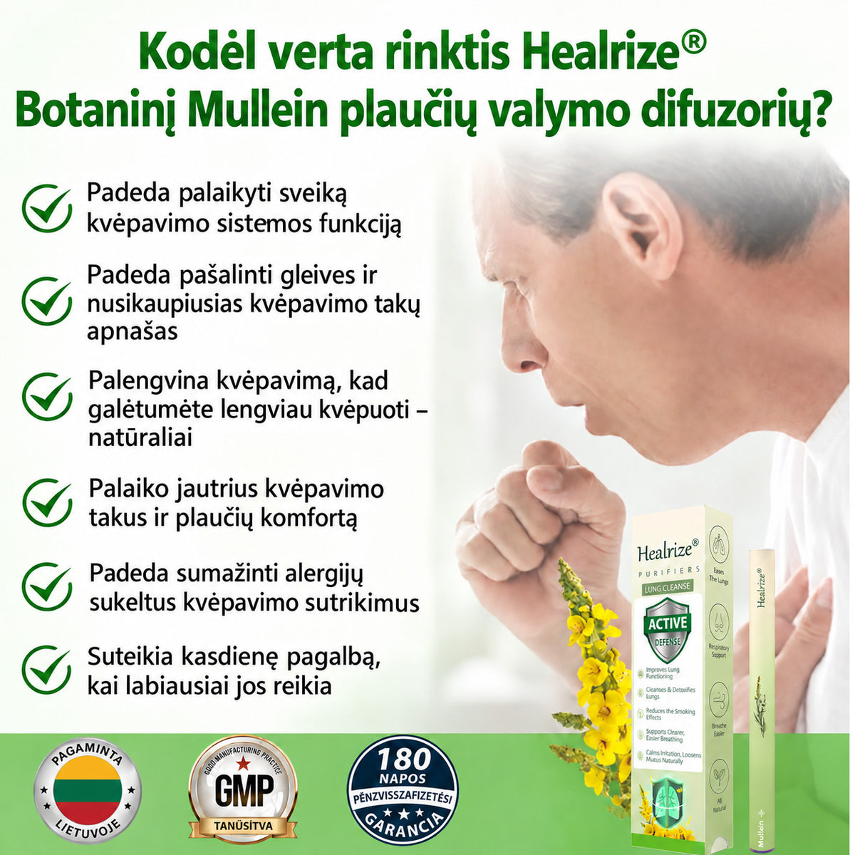 🎾 【Oficiali internetinė parduotuvė】Healrize® Vaistažolių gysločio plaučius valantis ir kvėpavimą lengvinantis inhaliatorius 🌿 (Kosulio malšinimas, gleivių skiedimas, dusulys ir rūkalių plaučių priežiūra) 🚚 Yra sandėlyje